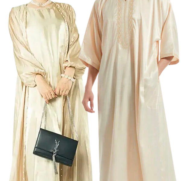 Couple Matching Outfit - Beige Satin