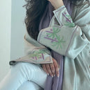 Palm Trees Embroidered Open Abaya Kimono Dress