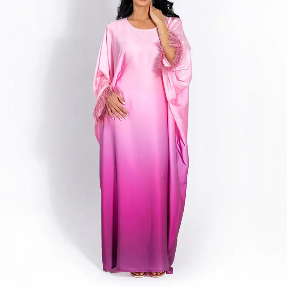 Barbie Ombre Satin Feather Butterfly Sleeve Dress Barbie Ombre Satin Feather Butterfly Sleeve Dress