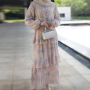 Farah Floral Layer Pleated Maxi Dress