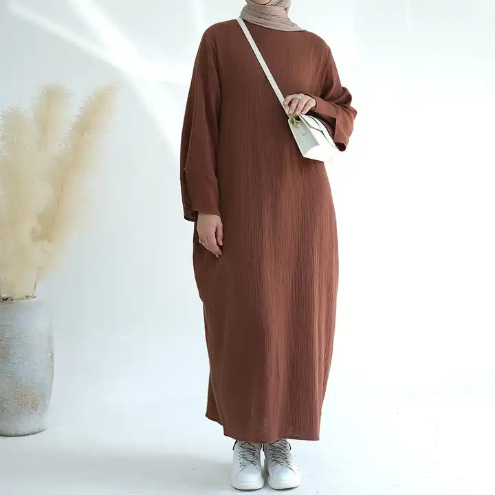 cotton abaya dress Navy Blue Cotton Abaya, Modest Maxi Dress, Pockets, Loose Fit, Matching Hijab