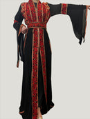 Eve Red Tatreez Embroidered Palestinian Kaftan Thobe (3 Piece Set)