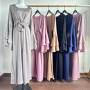 Lina Layered Sleeve Satin Maxi Abaya Set (2 Piece Set)