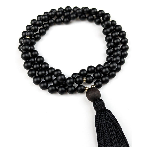 Black Onyx Tassel Tasbih | Women's Islamic Prayer Beads, 99 Beads