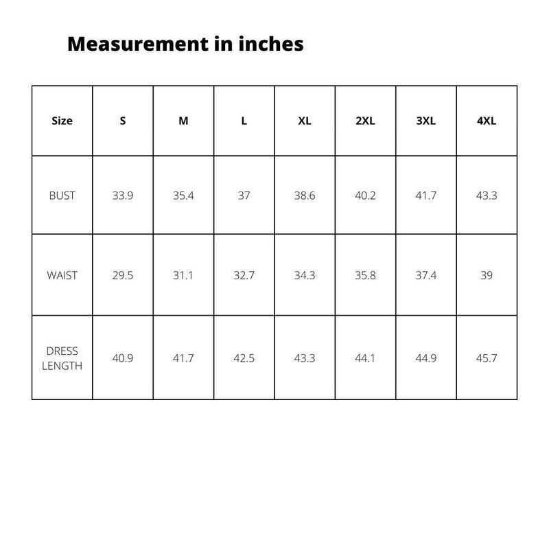 Measurement in inches size chart