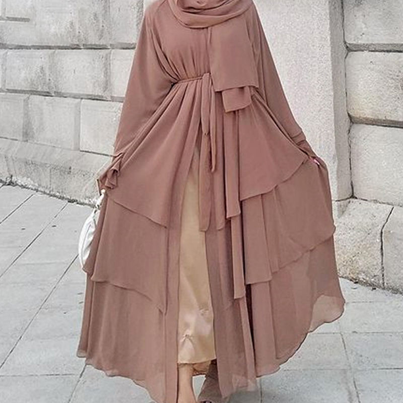 open frilled chiffon abaya with belt