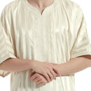 Mens Luxury Striped Satin Embroidered Emirati Thobe