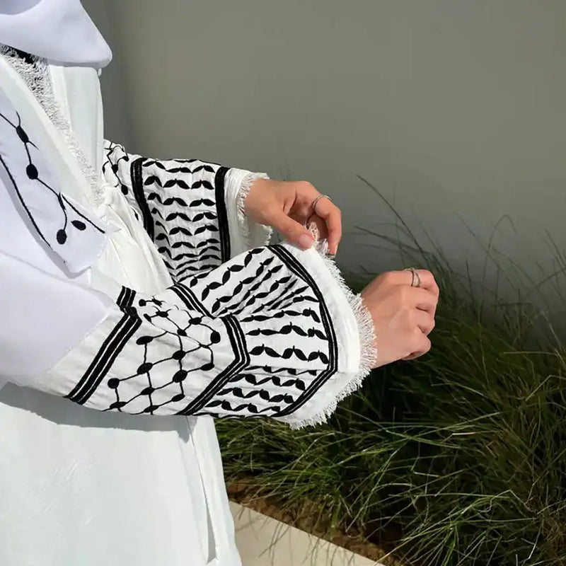 Palestinian Keffiyah Embroidered Open Abaya Cardigan