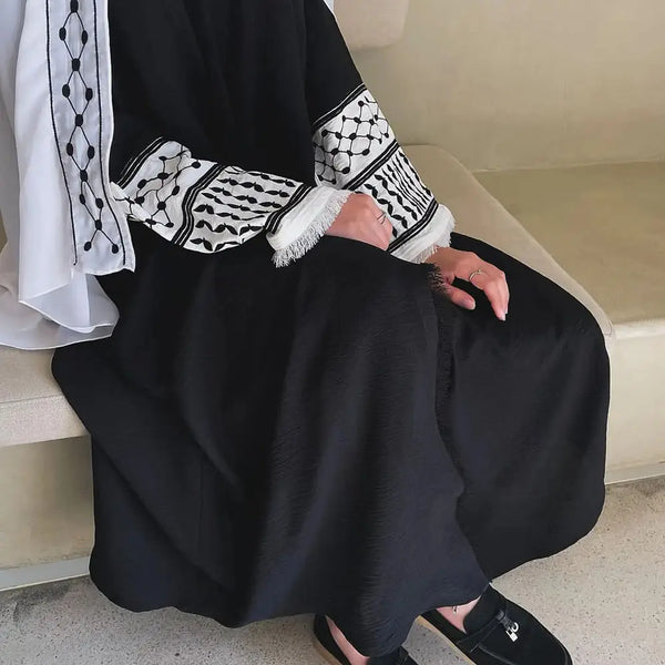 Palestinian Keffiyah Embroidered Open Abaya Cardigan