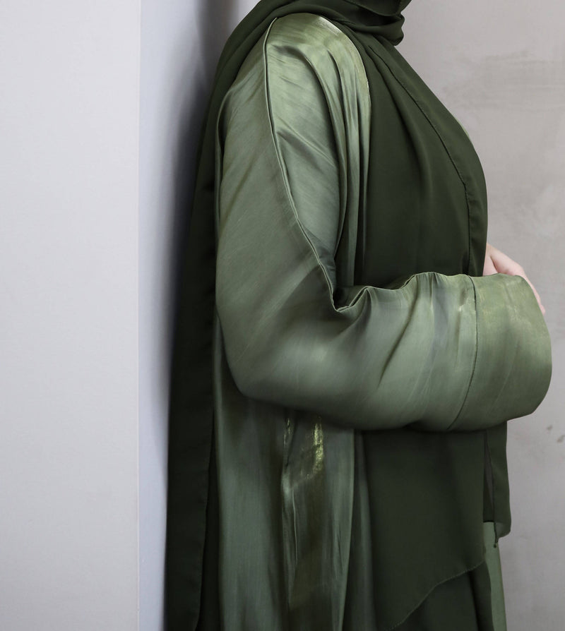 Olive Green Luxury Abaya set matching chiffon hijab