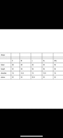 MODASTY size guide