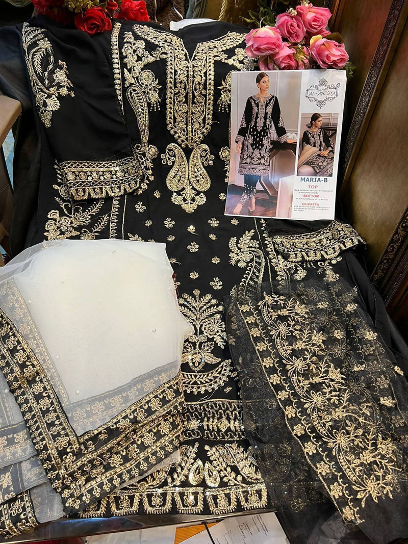 Check out Maria B’s fully embroidered georgette suit with pearls, sequins, dorri work, diamante stonework and thread embroidery!