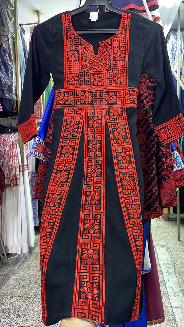 The Traditional Red Tatreez Embroidered Palestinian Thobe for Girls