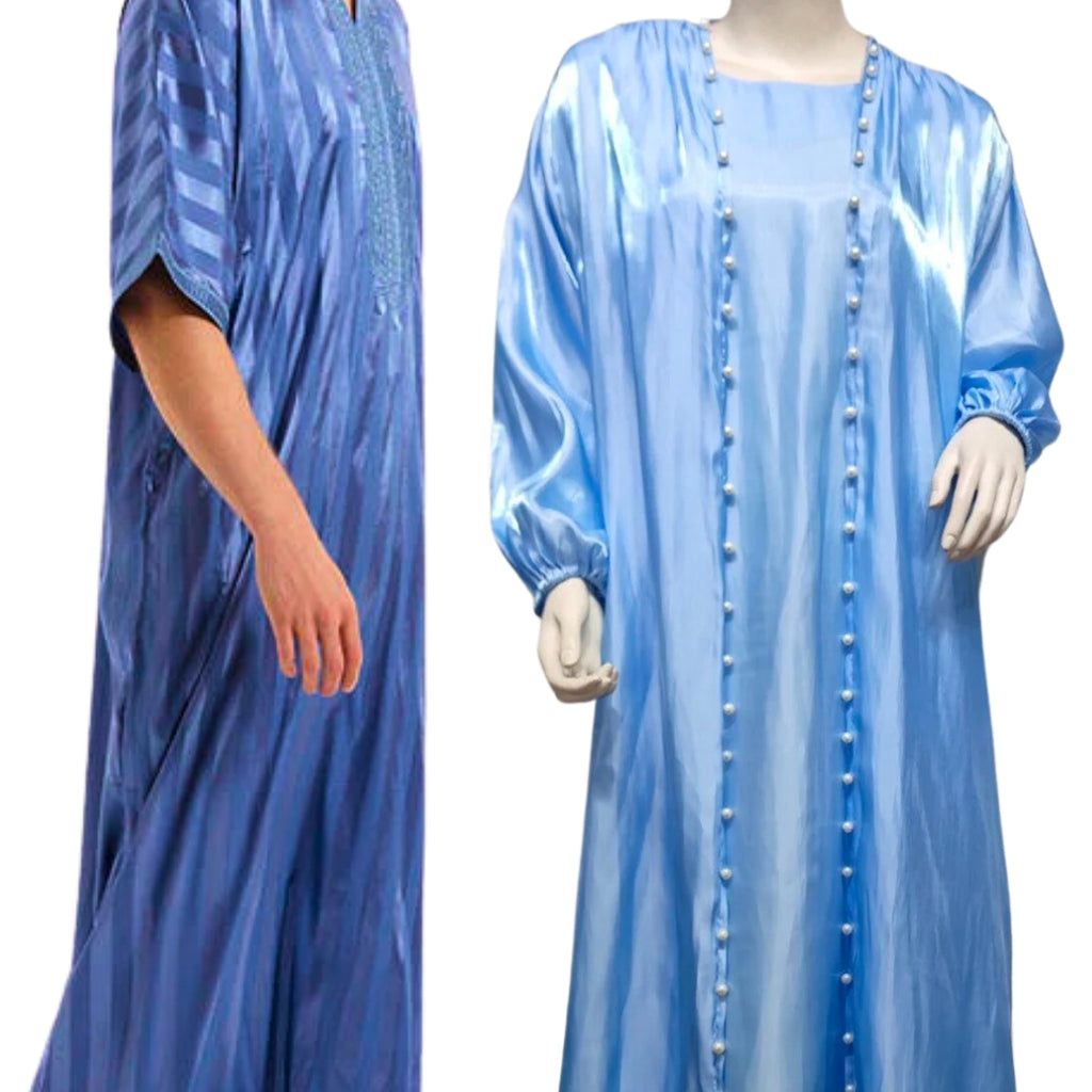 light blue couple dress Blue Light One Shoulder Beaded Mermaid prom dress fabric with Long Sleeves and Train for Black Girls