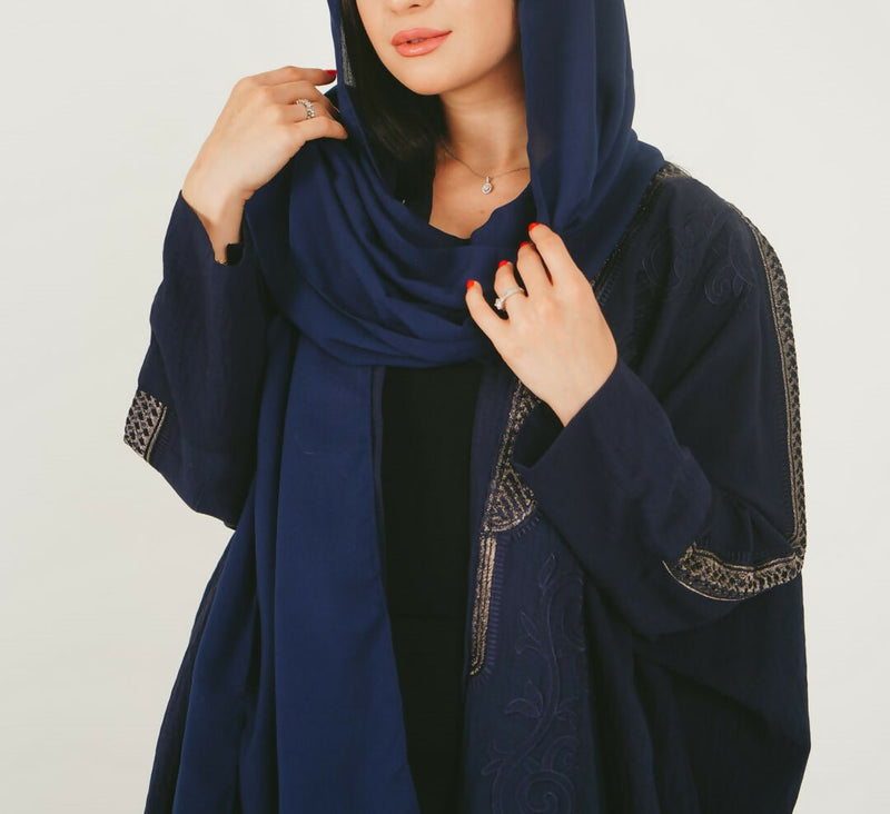 Navy Open Abaya with Embroidery Design (Saudi-Style)