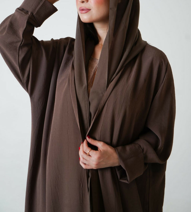 Brown Open Abaya with Crepe Cloth + Free Matching Hijab (Saudi-Style)