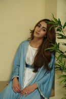 The Samira Satin Diamond Embellished Maxi Abaya Set is our new favorite 2 piece maxi abaya set! Made with a high quality satin fabric, it includes a white satin inner dress, a diamond embellished maxi abaya in 3 colors, and a matching belt.