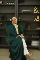 The Danya Diamond Dazzle Open Abaya Set (2-Piece Set) is a stunningly elegant open abaya set made of satin and with a dazzling diamond cuff sleeve finish. This set inlcudes a sleeveless inner slip maxi dress and a matching maxi long sleeve kimono open abaya dress with adiamond sleeve finish design