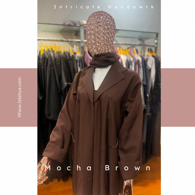 Mocha Brown Coat Style Handwork Abaya