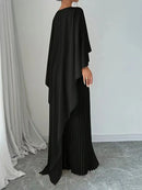 Luxury Pleated Satin Pullover Cape Shawl Evening Dress