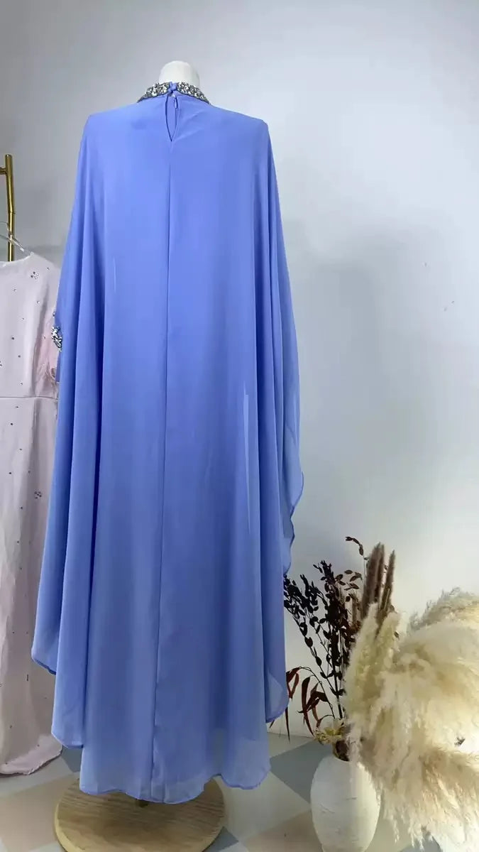 Luxury Rhinestone Embellished Cape Shawl Evening Dress