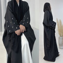 Crescent Moon Embroidered Open Abaya Kimono Dress