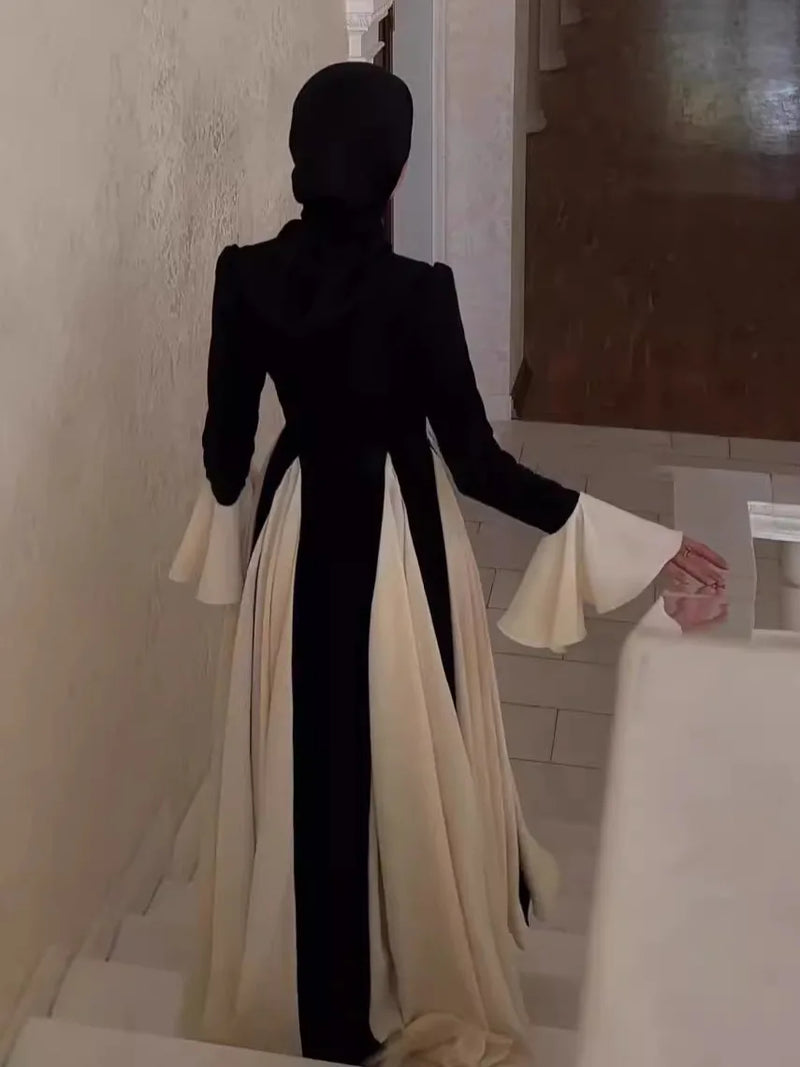 Black & White Spliced Evening Dress