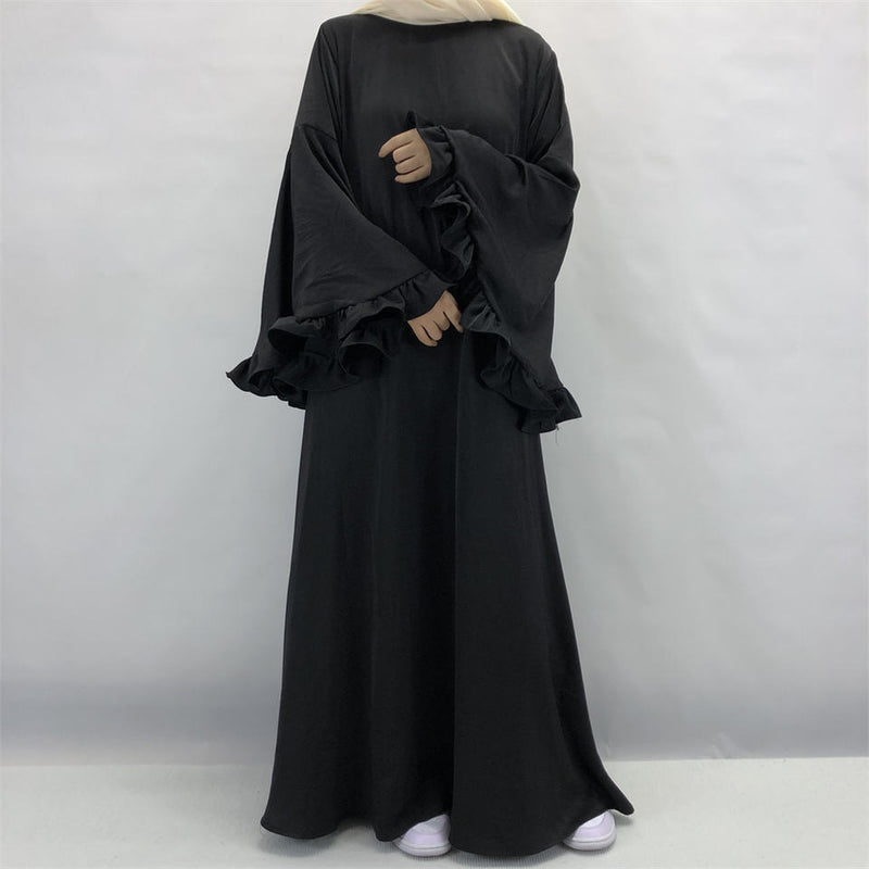 Fariha Flared Ruffle Sleeve Satin Maxi Dress