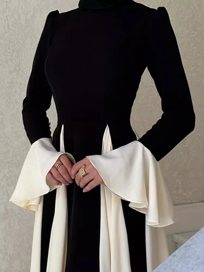 black and white dress long Berylove Women Black and White Formal Dress A-Line High Neck Maxi Evening Dress, Black / US14 main image 1