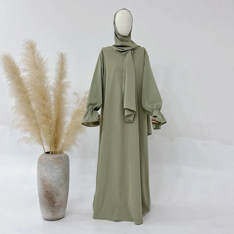 Long Sleeve Cuff Dress with Attached Hijab
