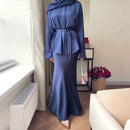 Satin Button-Up Tunic & Maxi Skirt Set (2-Piece)