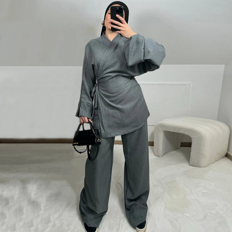 Kyra Belted Kimono Style Co-ord Pant Set