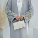 Floral Vines Embroidered Open Abaya Kimono Dress