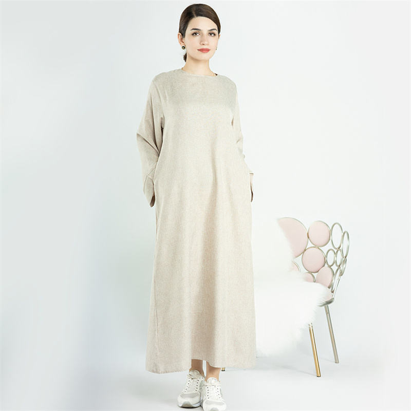Turkish Linen Maxi Abaya Dress with Pockets Turkish Linen Maxi Abaya Dress with Pockets