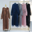 Basma Black Beaded Open Abaya Dress Set (2-Piece Set)