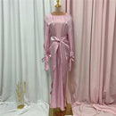 Bow Tie Shiny Satin Wrap Dress Set