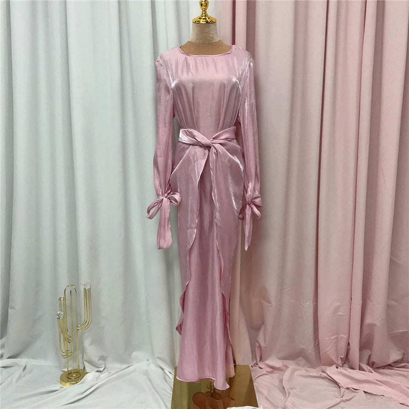 Bow Tie Shiny Satin Wrap Dress Set