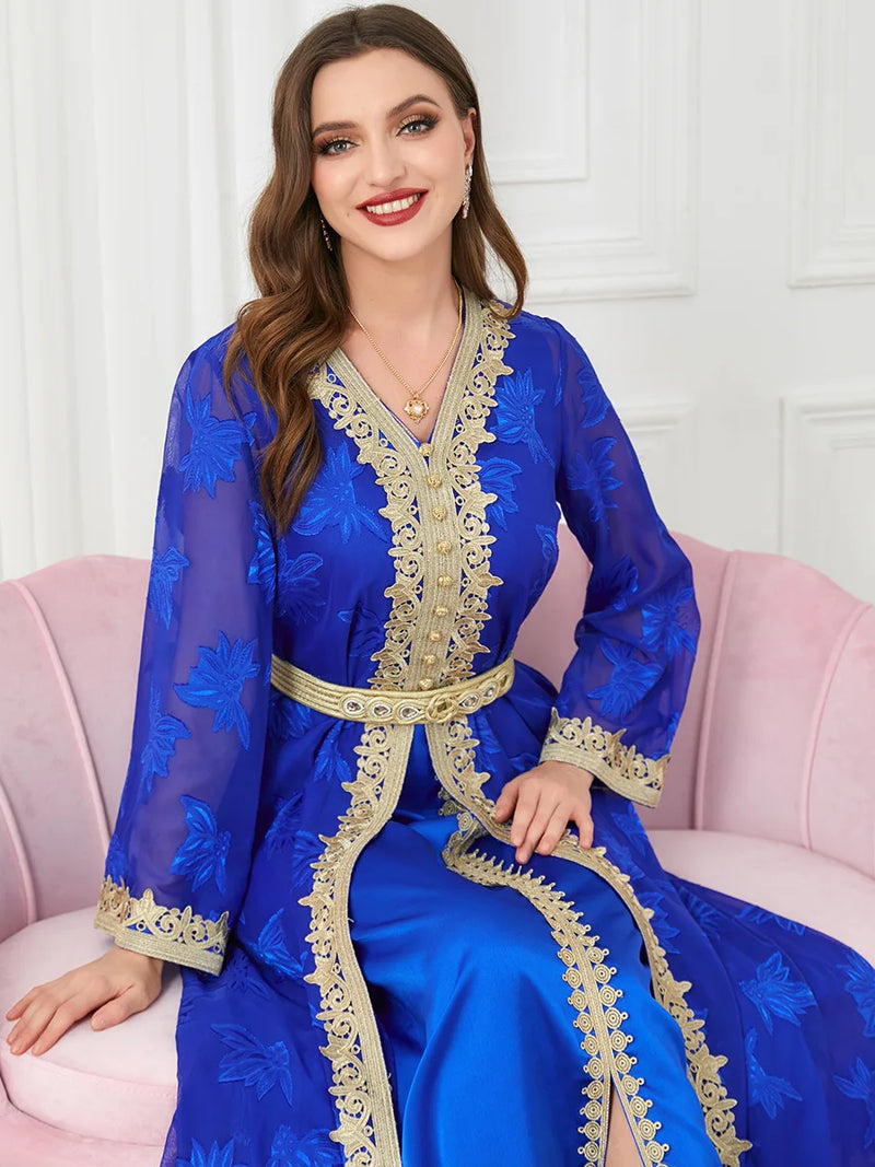 Floral Moroccan Kaftan Dress (3-Piece Set)