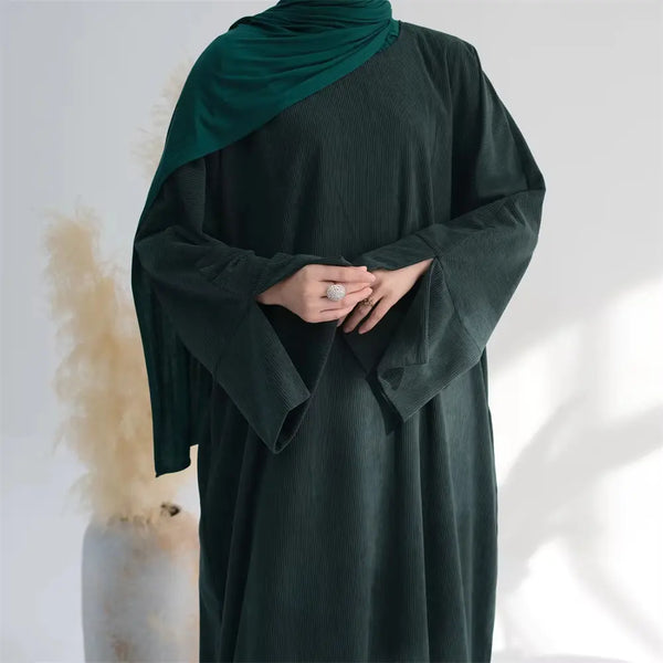 Fall Oversized Corduroy Closed Maxi Abaya Dress with Pockets