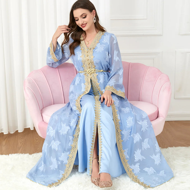Floral Moroccan Kaftan Dress (3-Piece Set) Floral Moroccan Kaftan Dress (3-Piece Set)