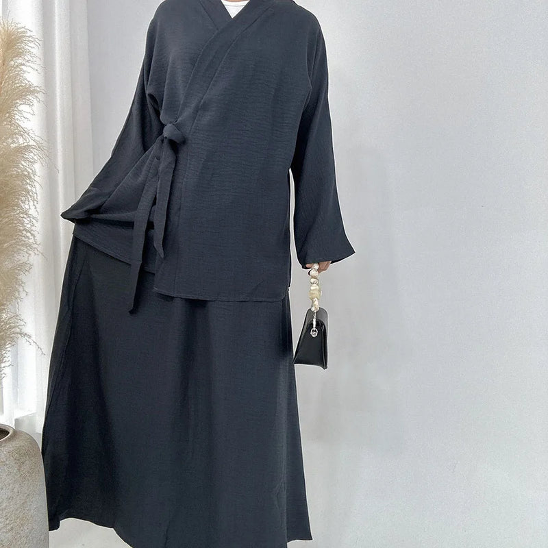 Kyra Belted Kimono Style Co-ord Skirt Set