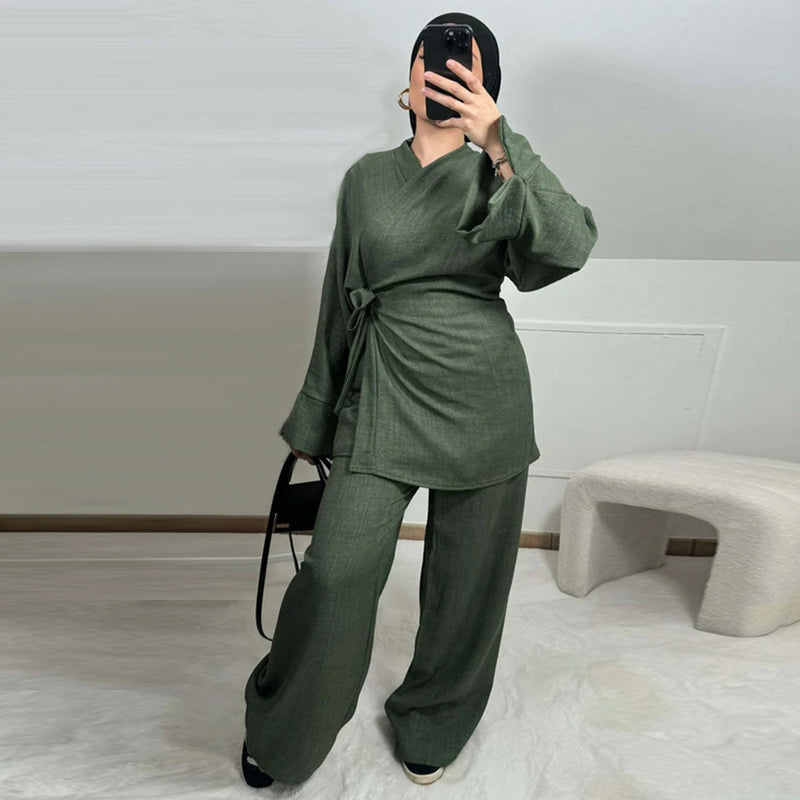 Kyra Belted Kimono Style Co-ord Pant Set