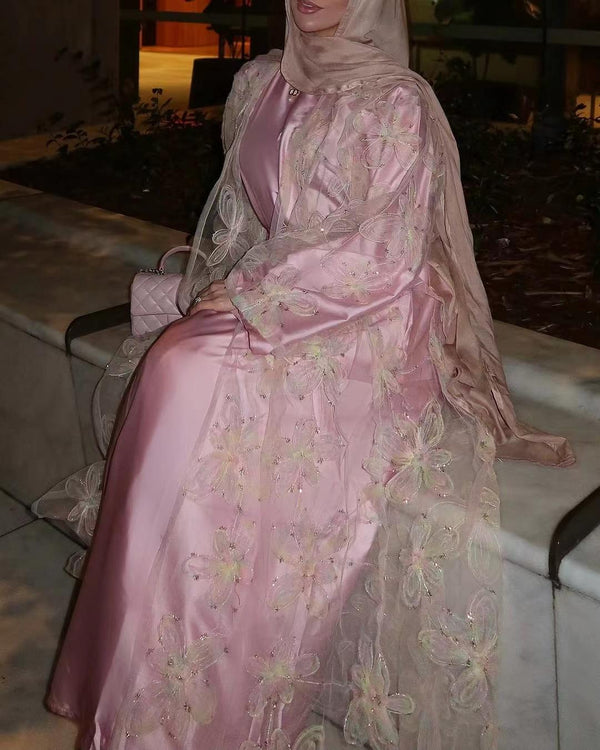 Ethereal Bloom Mesh Open Abaya