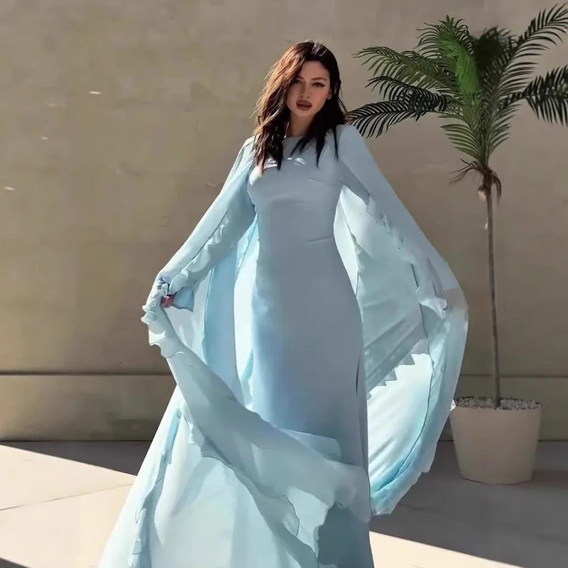 cape evening dress Bella Ruffled Cape Evening Dress