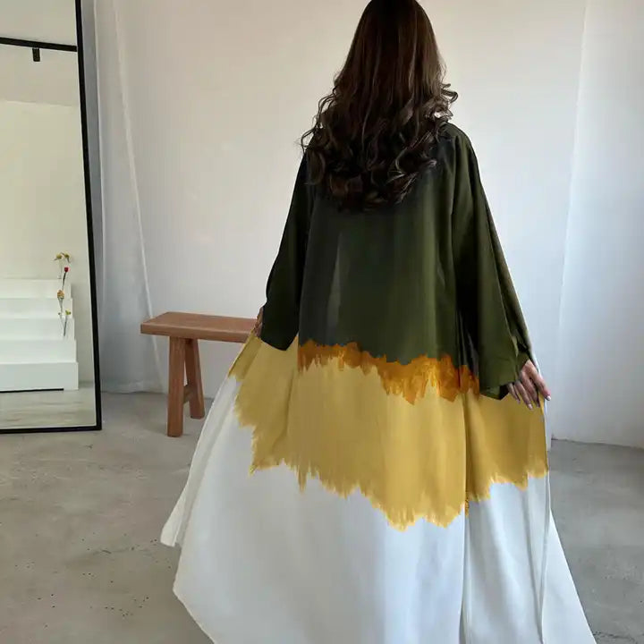 Tasneem Tie Dye Dubai Style Open Abaya Set (2-Piece Set)