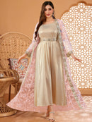 Floral Sequined Mesh Open Abaya (3-Piece Set)