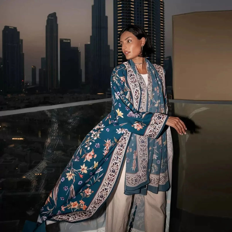 Persian Floral Print Open Abaya (With Matching Hijab)