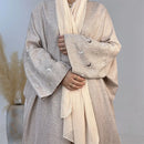 Crescent Moon Embroidered Open Abaya Kimono Dress