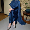 Luxury Sparkly Satin Cape Shawl Evening Gown