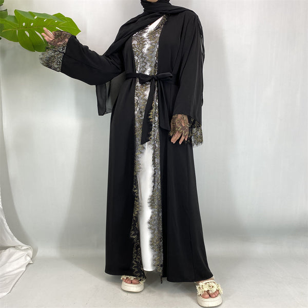 Leena Lace Frill Open Abaya (includes Match Hijab)